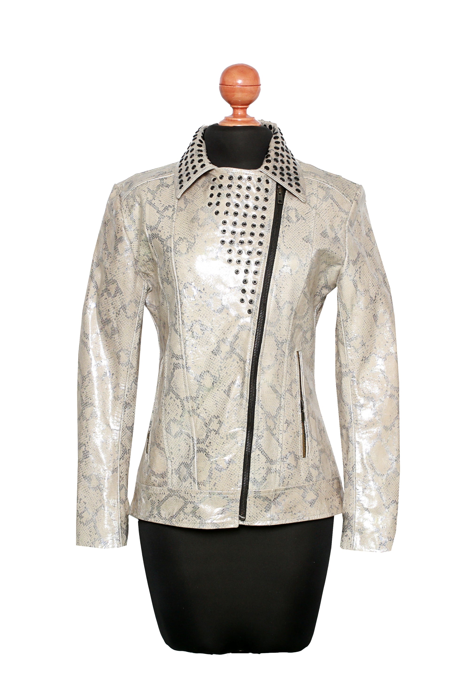 Silver Dust Serpent Jacket – High-Gloss Snake Embossed Leather denver