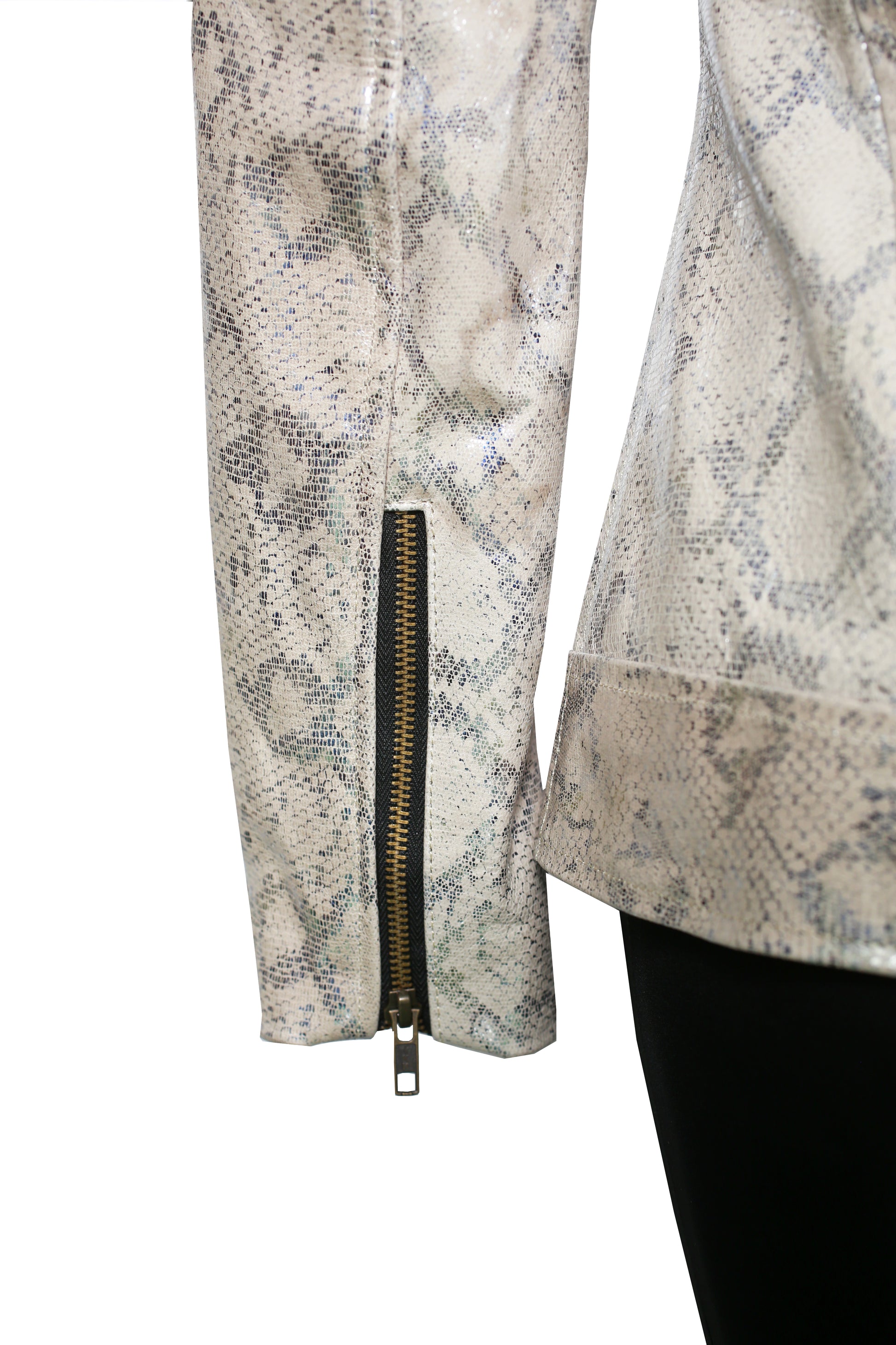 Silver Dust Serpent Jacket – High-Gloss Snake Embossed Leather santa cruz
