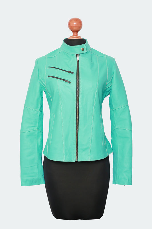Timeless Confidence – Turquoise Leather Jacket for Bold City Style