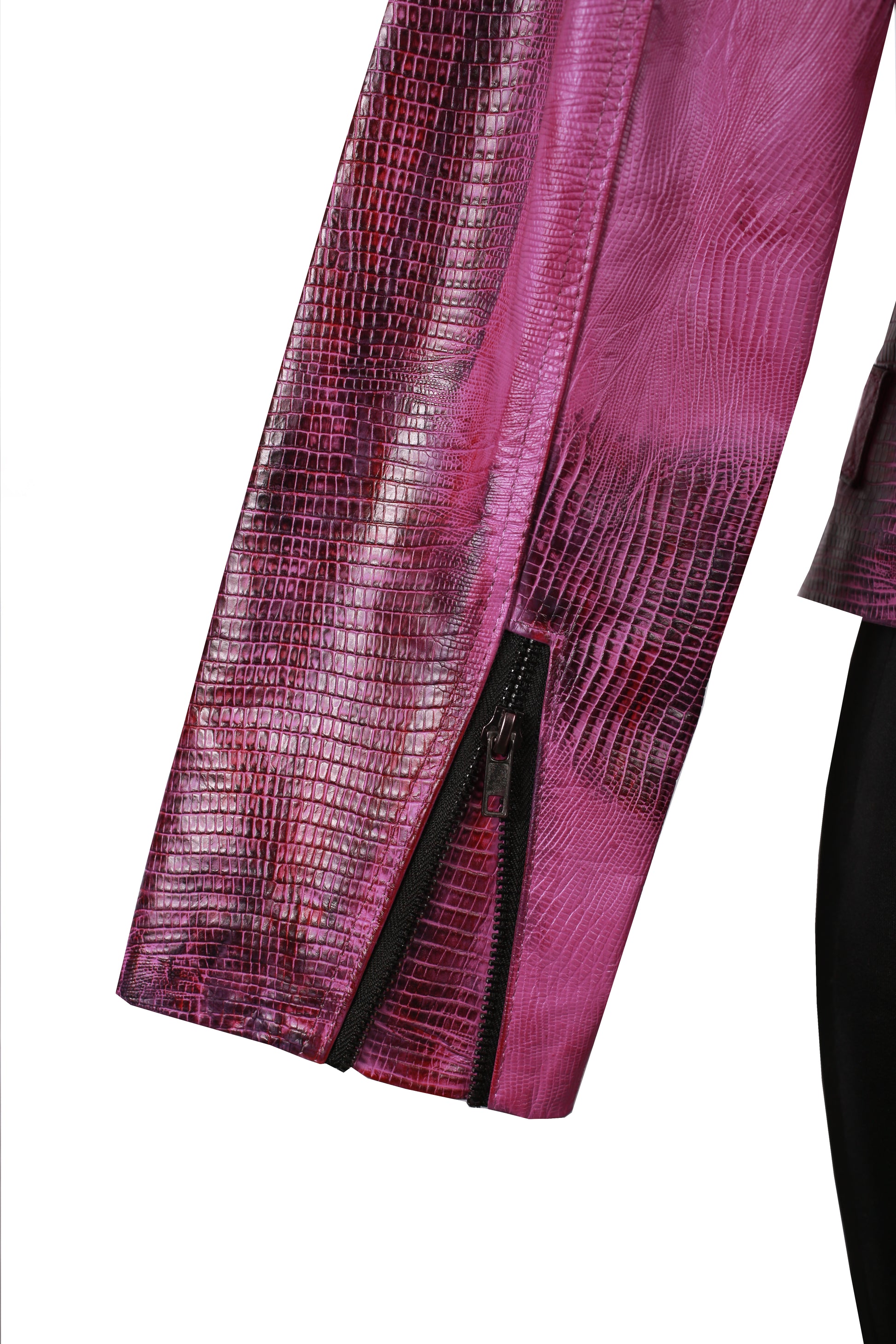 Ultra Violet Embossed Leather Moto Jacket – Glossy Lizard Texture miami