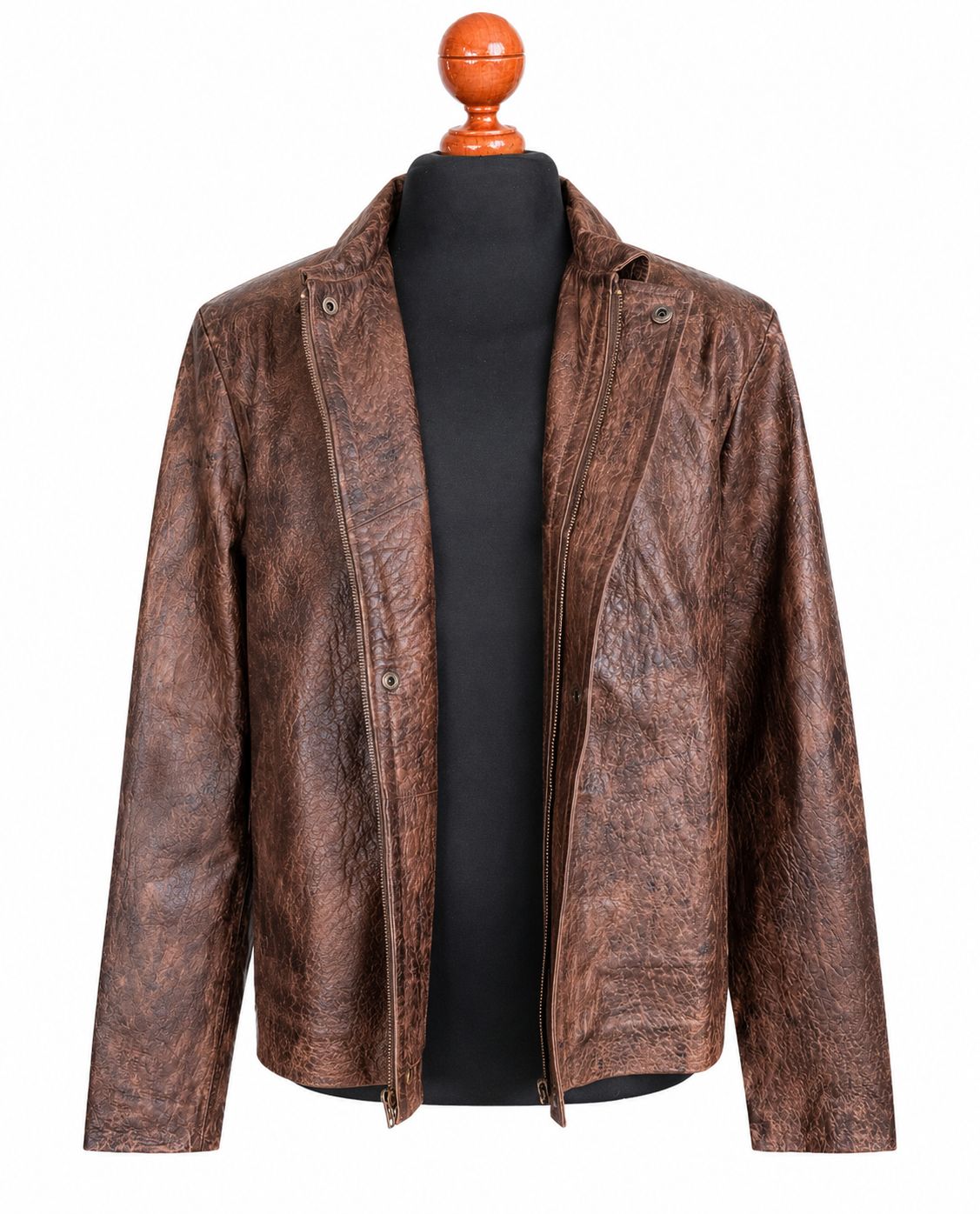 Men's hand-finished brown leather jacket casual style — San Diego CA