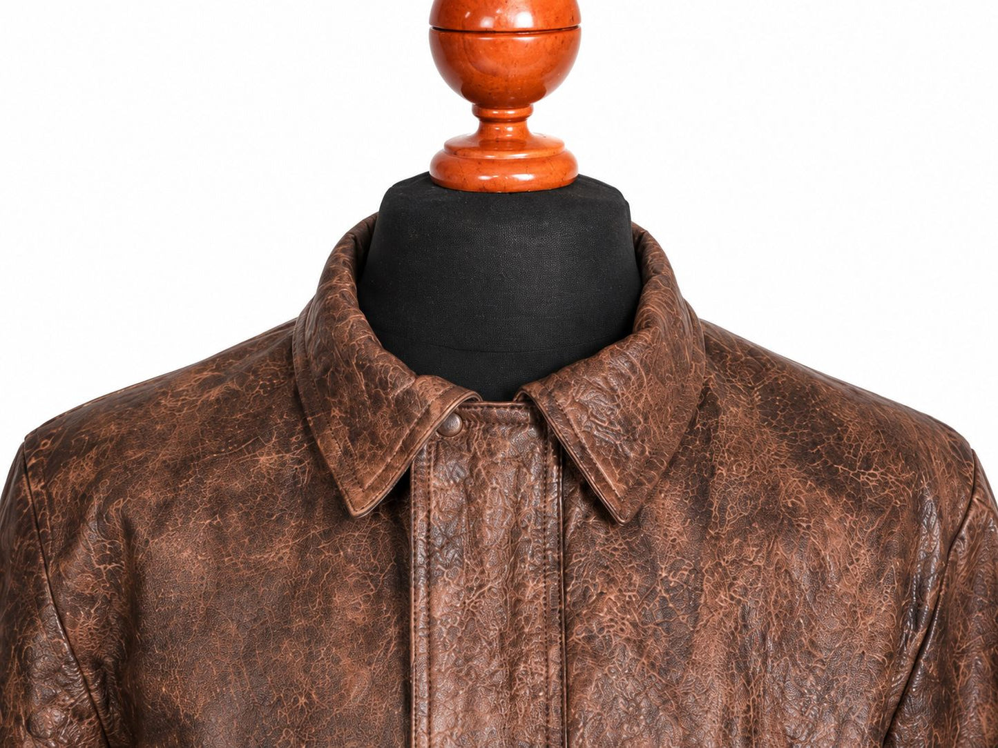 Men's distressed brown leather jacket lifestyle shot — Austin TX