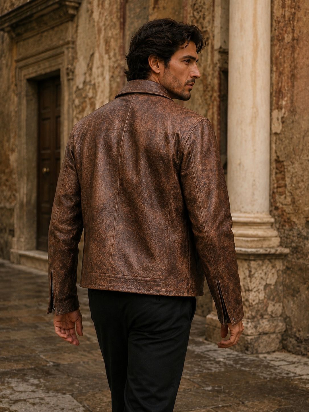 Men's genuine leather jacket hand-finished vintage brown — Dallas TX