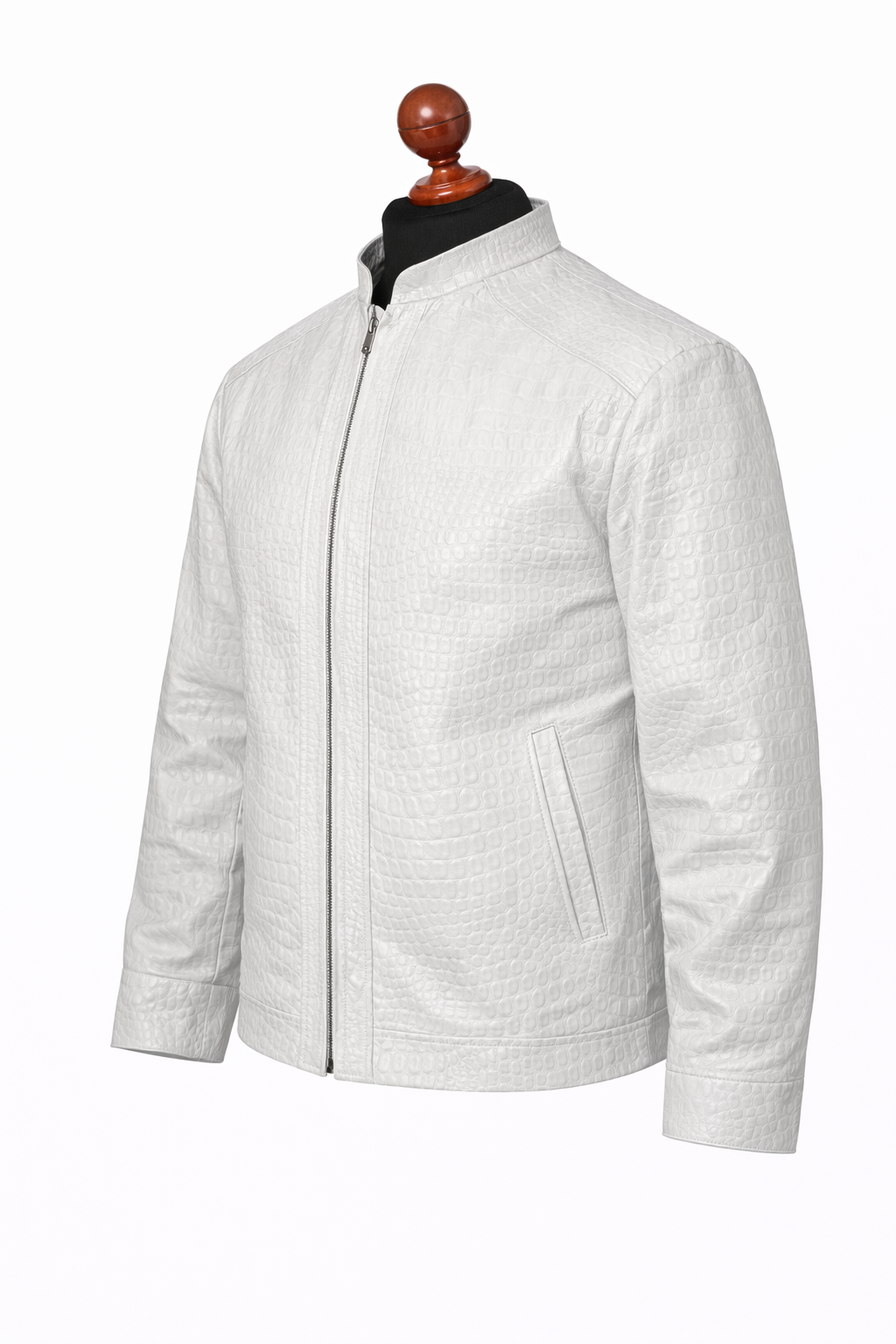 White Crocodile Embossed Leather Jacket