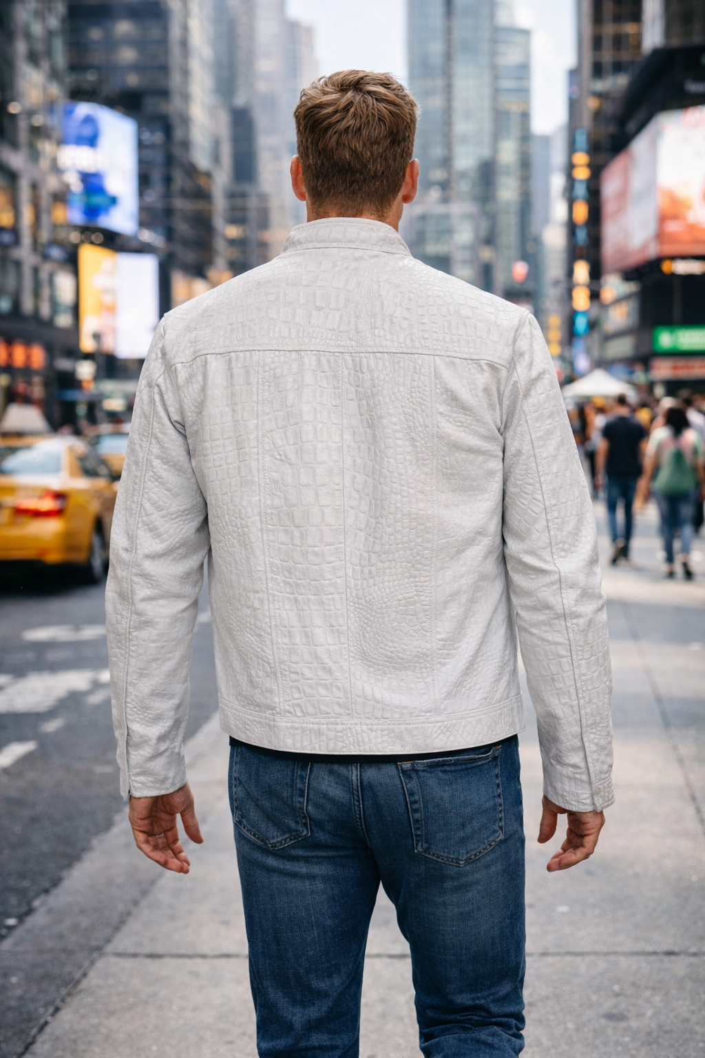 White Crocodile Embossed Leather Jacket denver