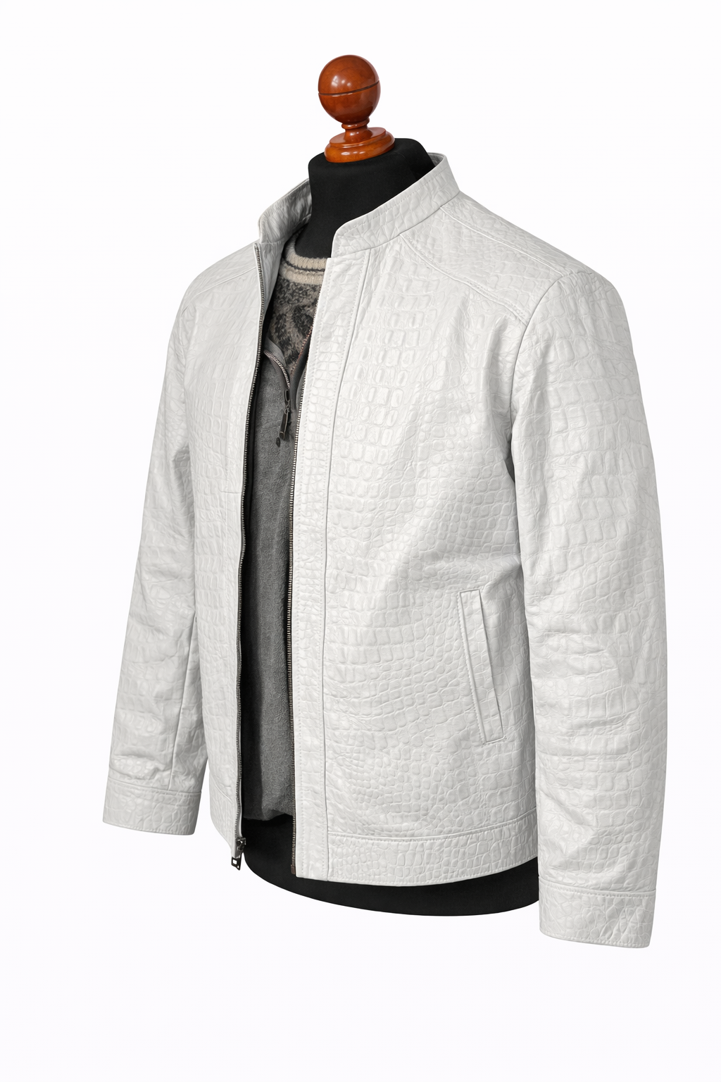 White Crocodile Embossed Leather Jacket los angeles