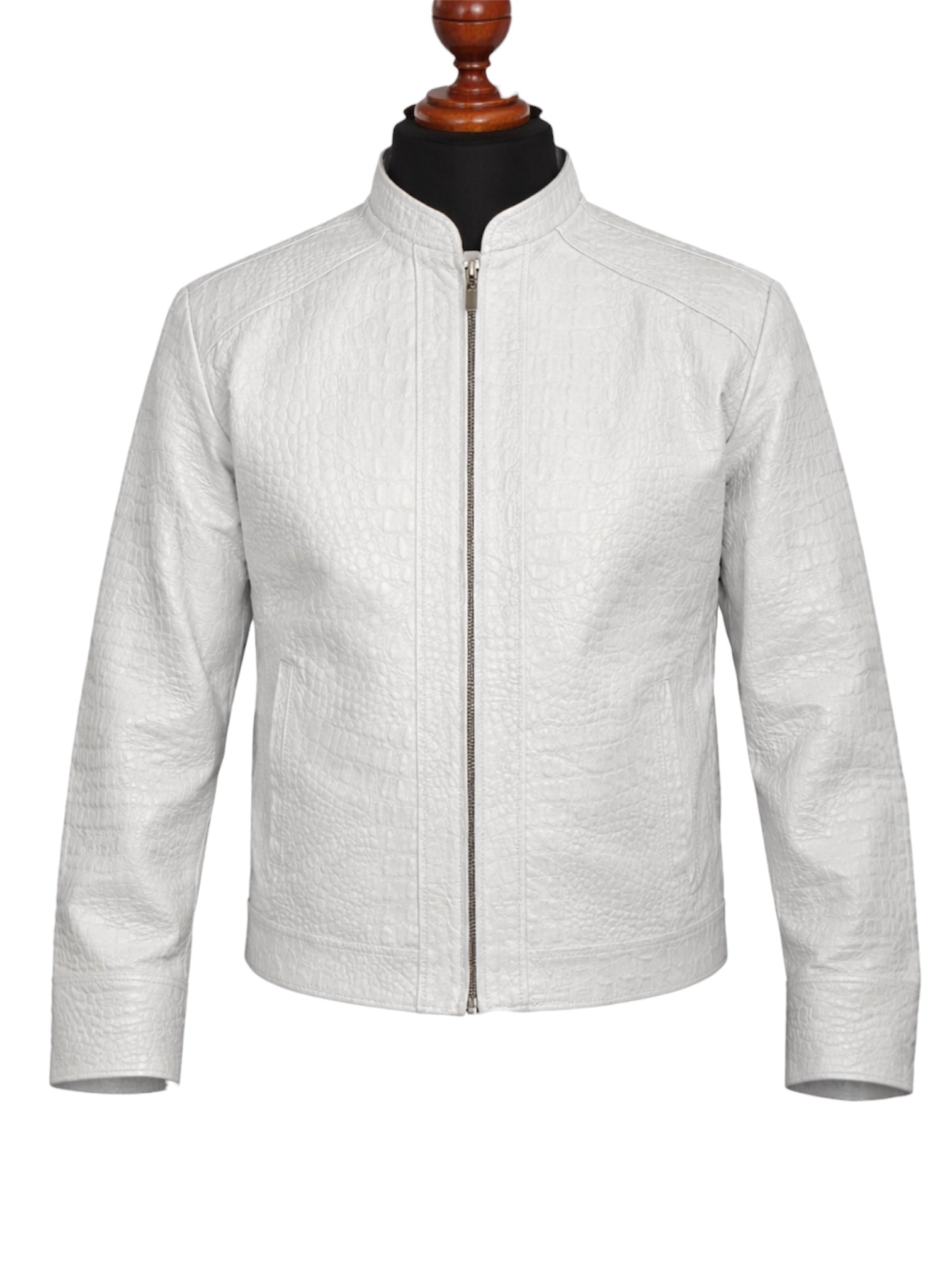 White Crocodile Embossed Leather Jacket near me