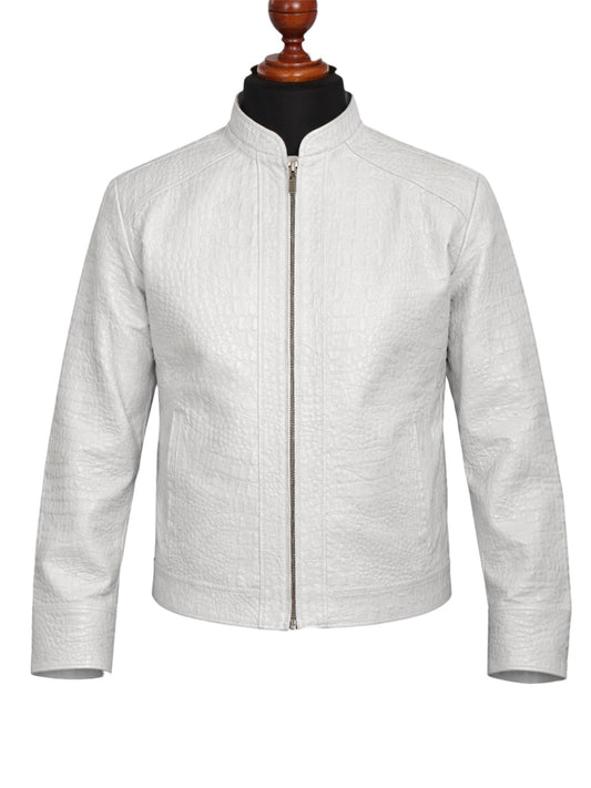 White Crocodile Embossed Leather Jacket near me