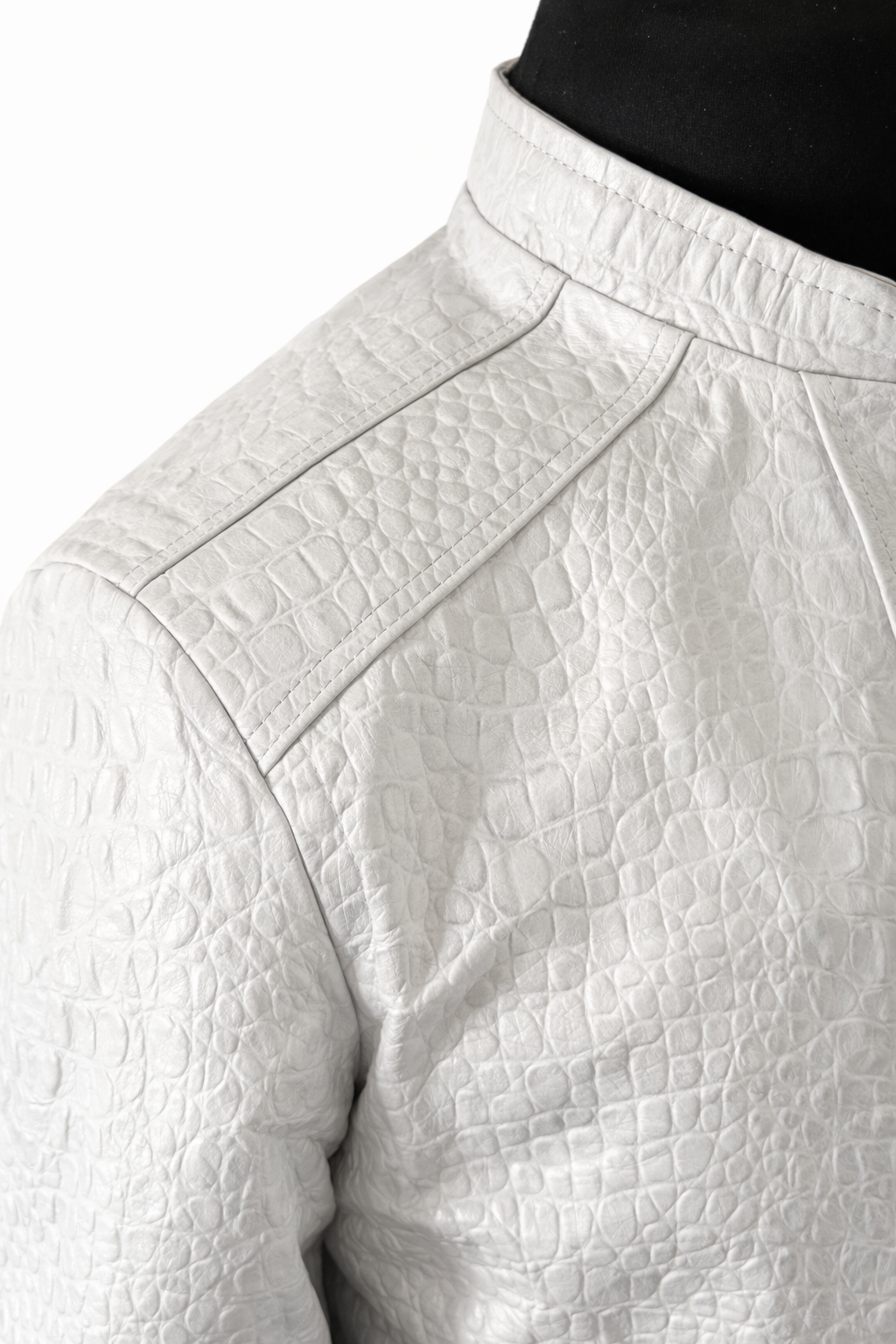 White Crocodile Embossed Leather Jacket new york