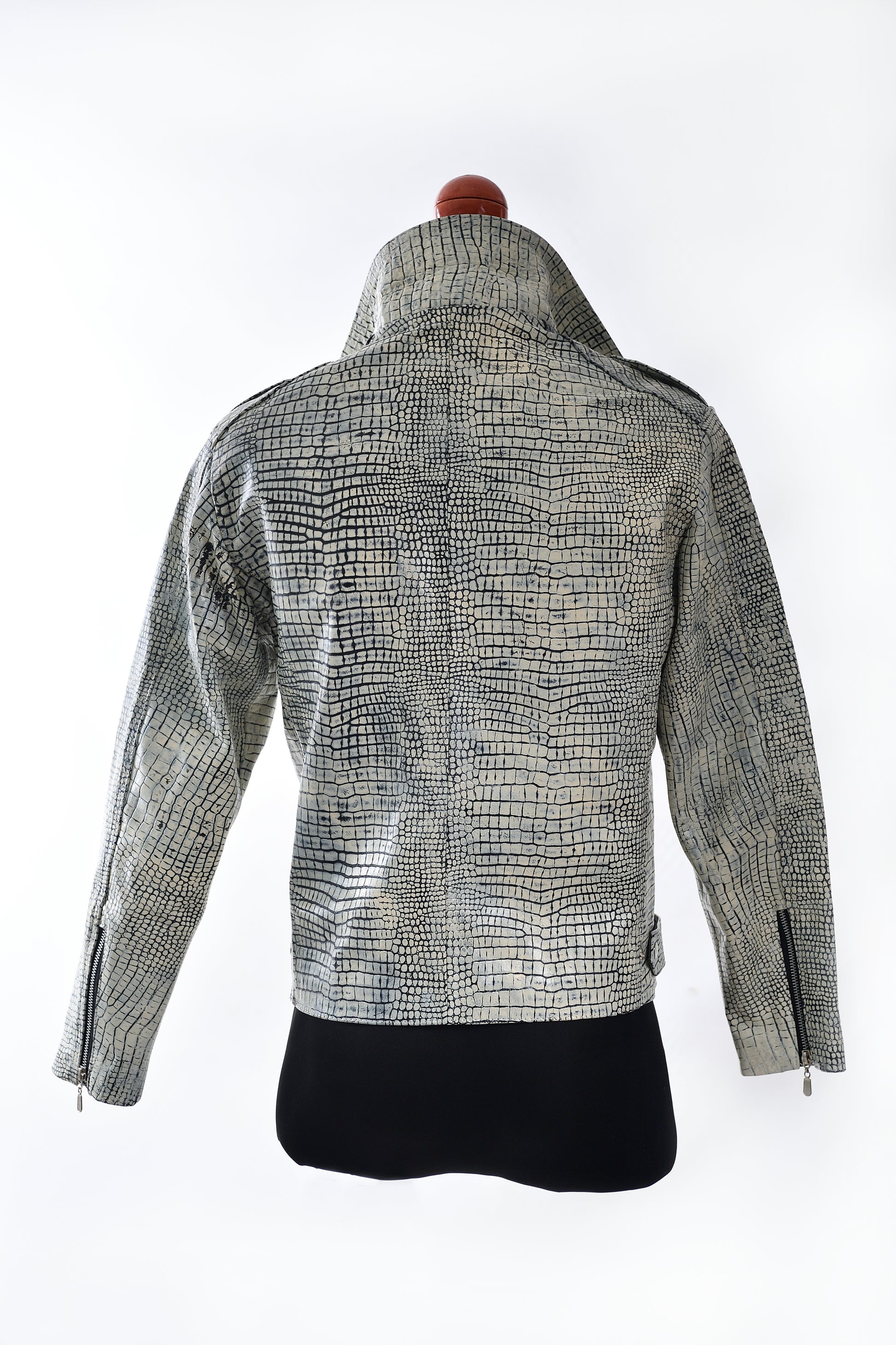 White Stone Crocodile Print Leather Jacket for Men california