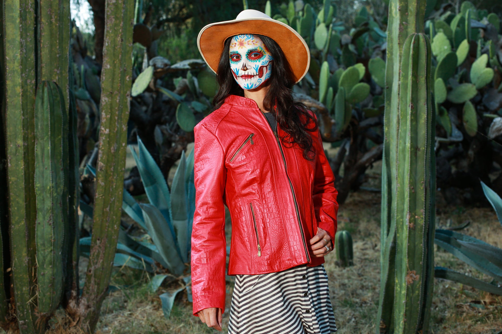 Women’s Croc-Print Leather Jacket in Fiery Red dallas