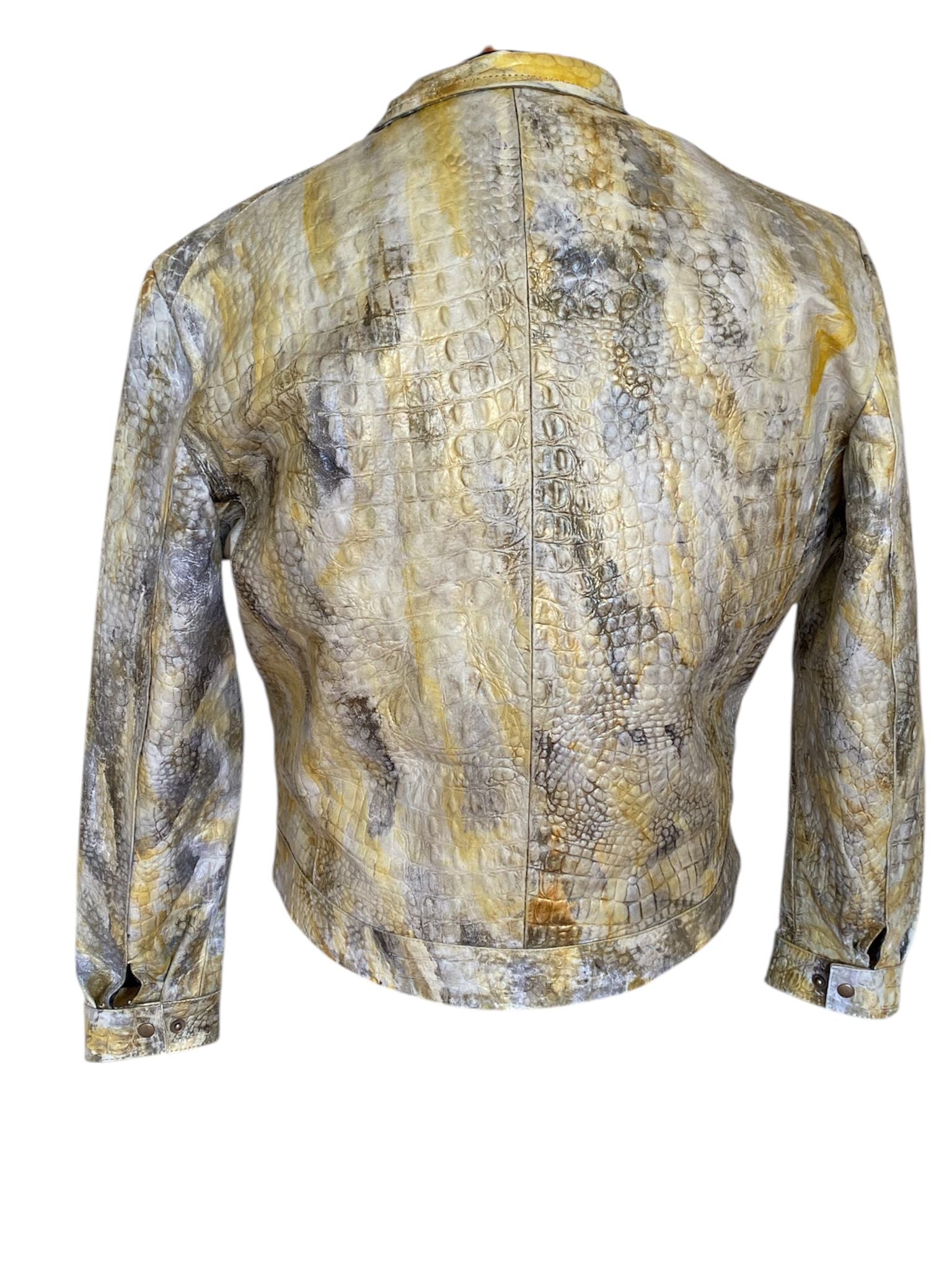 Yellow Crocodile Embossed Leather Jacket – Crocodile Texture Close-Up