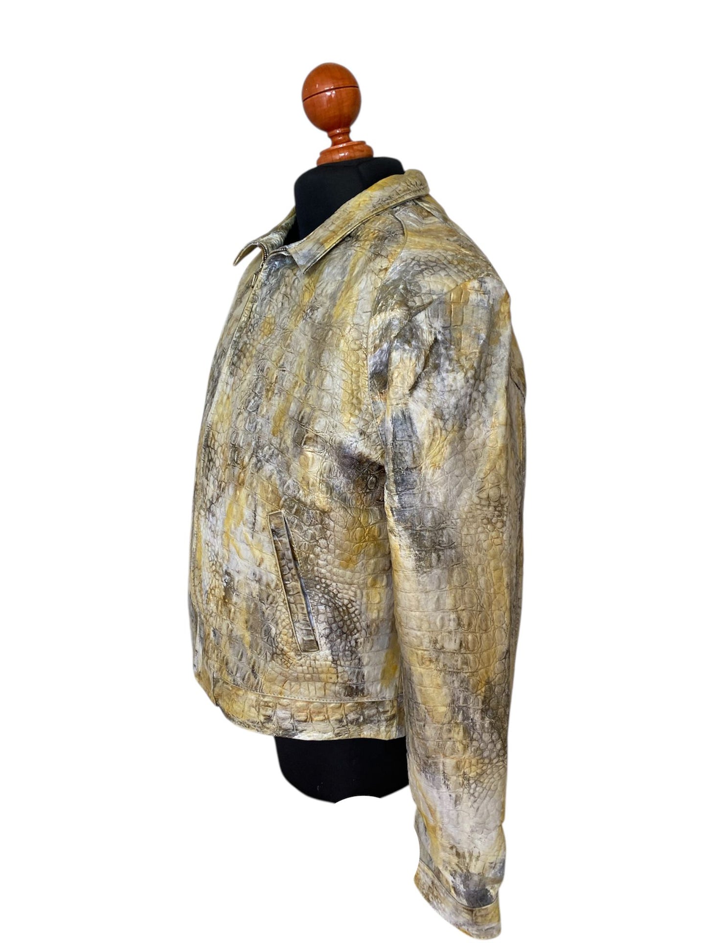 Yellow Crocodile Embossed Leather Jacket – Custom Painted Cowhide Leather