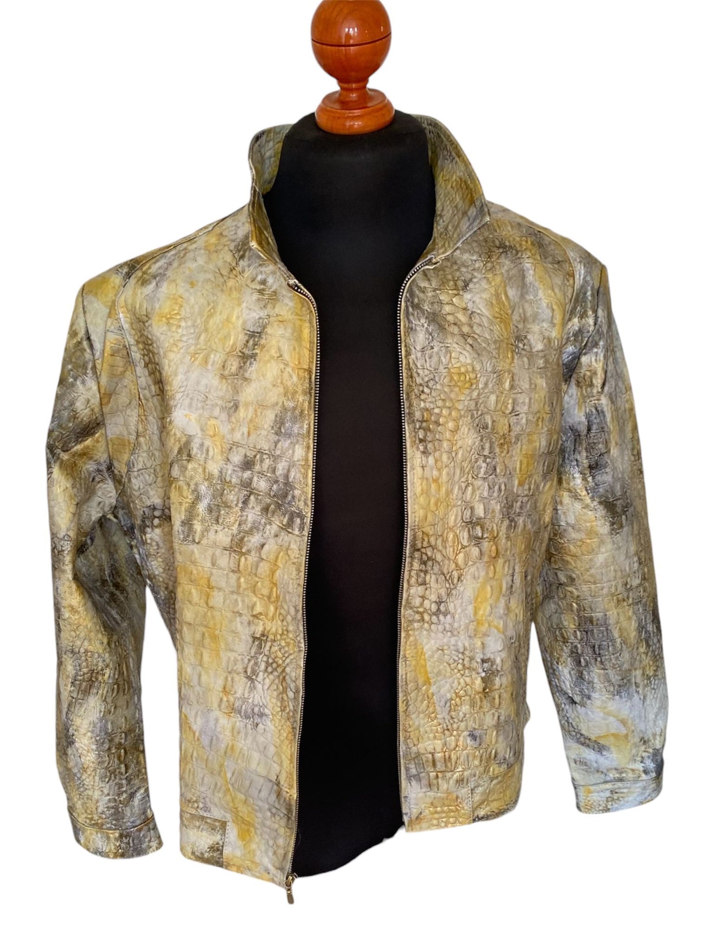 Yellow Crocodile Embossed Leather Jacket chicago