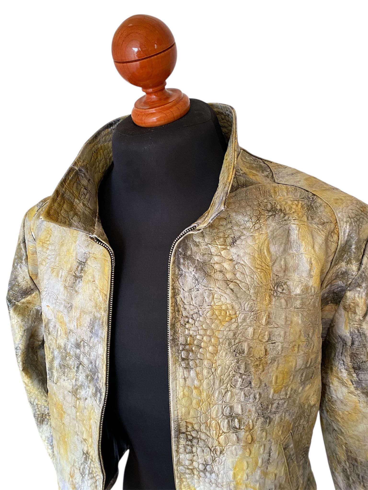 Yellow Crocodile Embossed Leather Jacket denver
