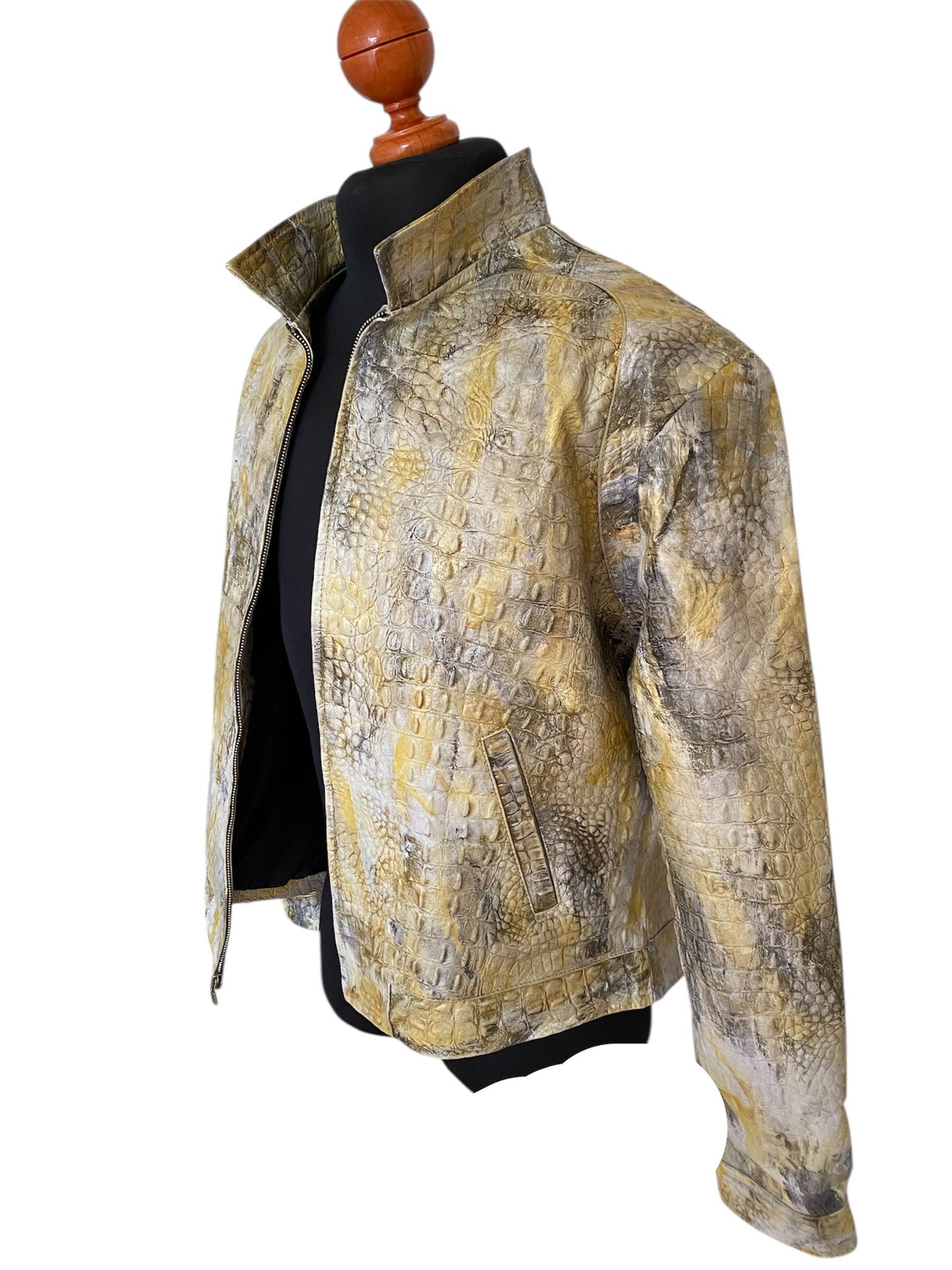 Yellow Crocodile Embossed Leather Jacket pheonix