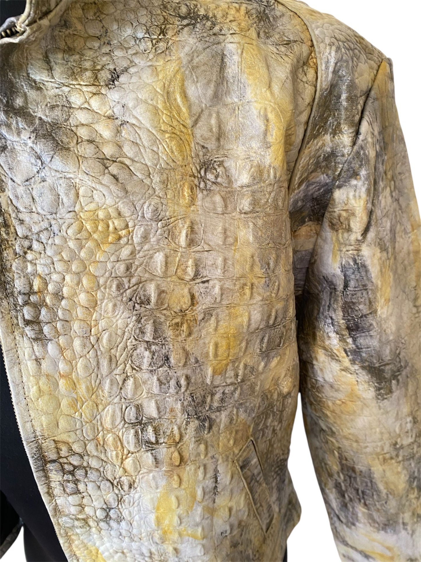 Yellow Crocodile Embossed Leather Jacket texas