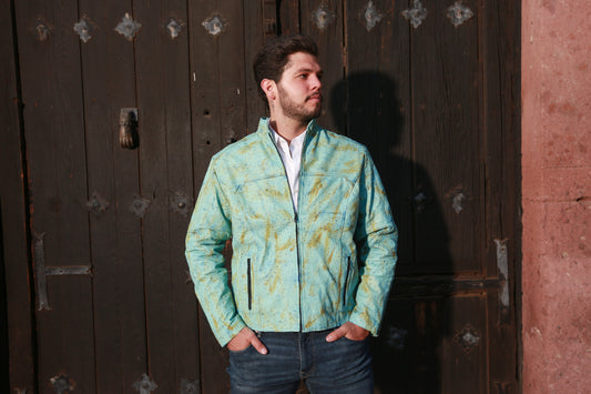 mens Aqua Sky Ostrich Leather Jacket las vegas