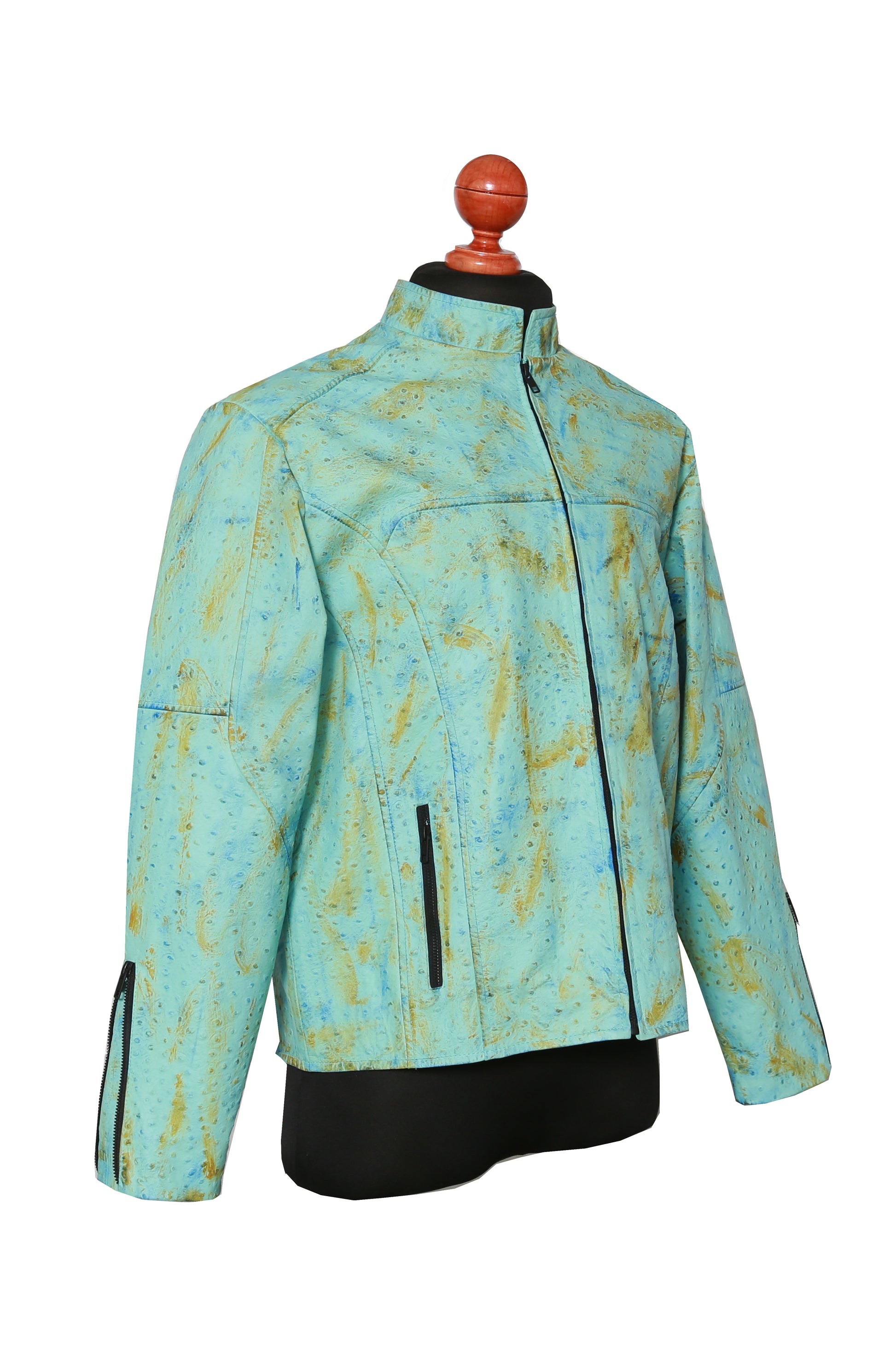mens Aqua Sky Ostrich Leather Jacket near me