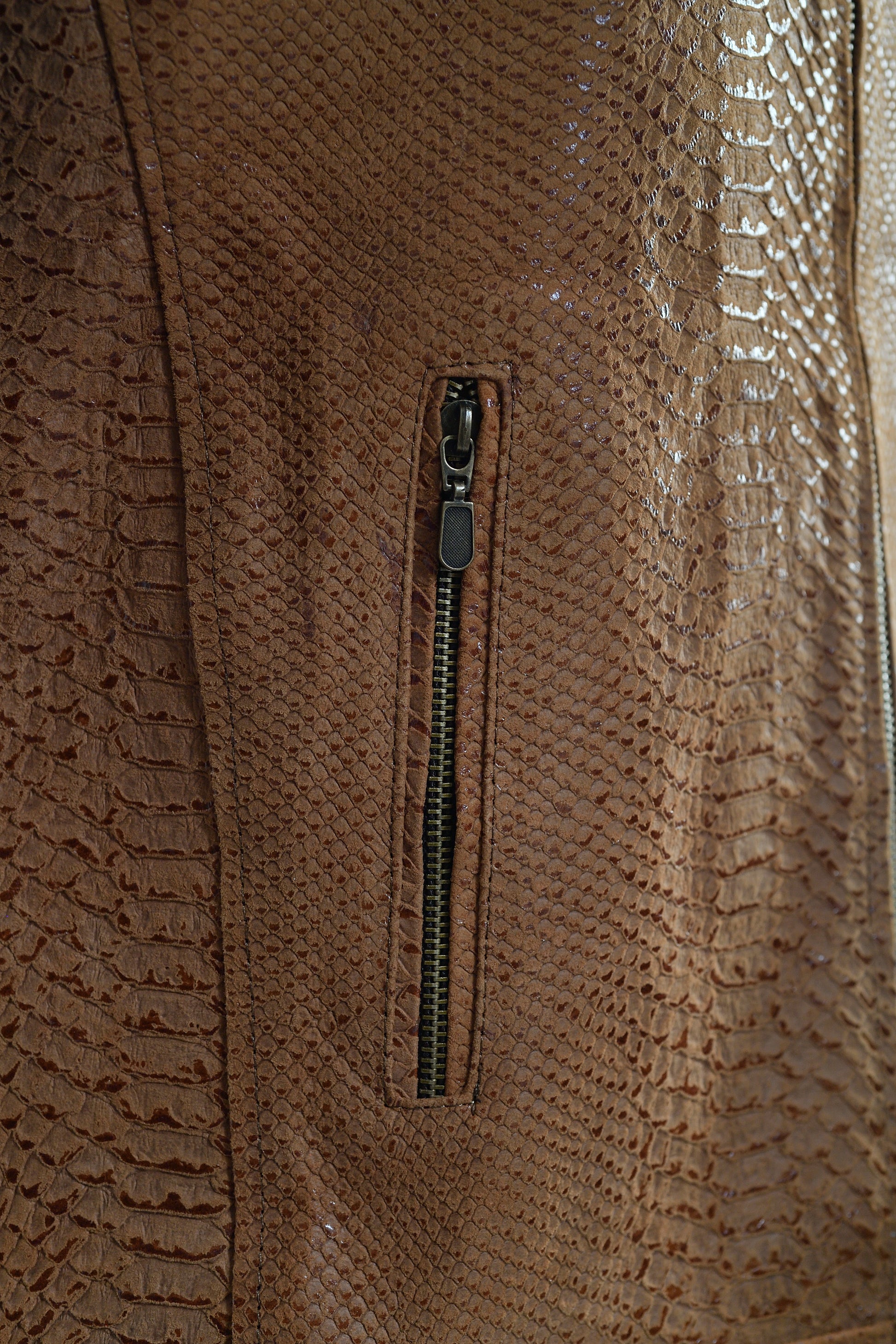 mens Cognac Reptile Leather Jacket – Python-Embossed texas