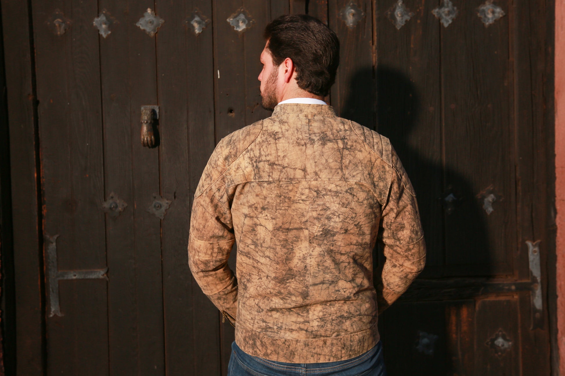 mens Earth-Tone Marbled Leather Jacket toronto