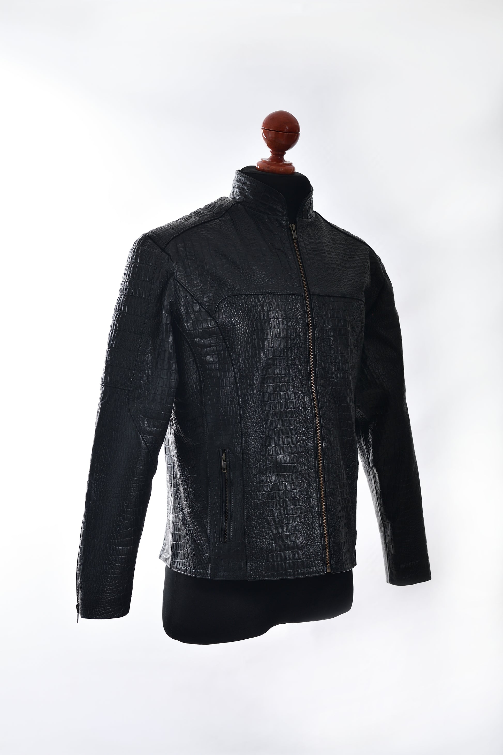 mens Midnight Croc Leather Jacket – Sleek Black with High-Gloss Exotic 