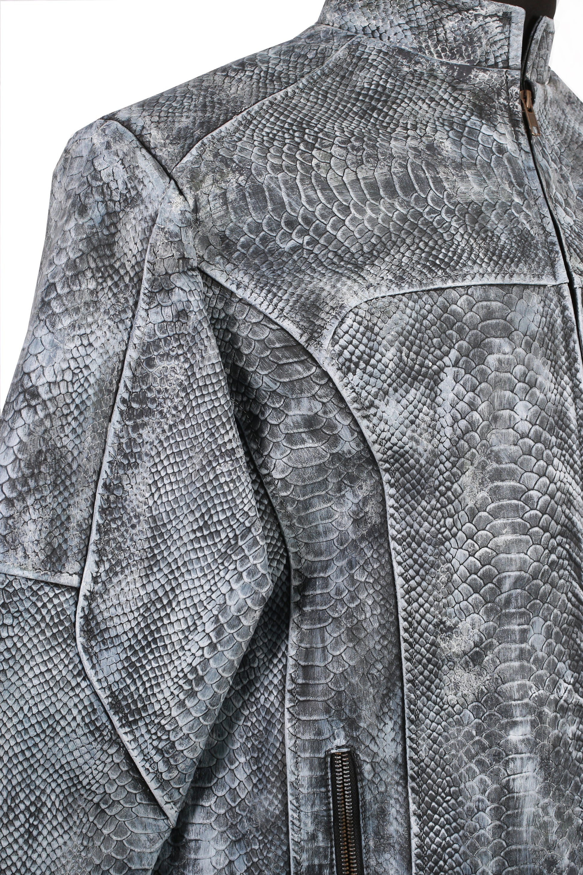 mens Unique Wash Gray Snake-Embossed Leather Jacket dallas