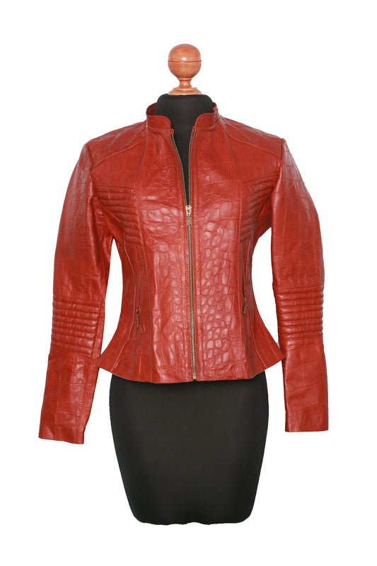 vintage Jacket – Earth-Toned Crocodile Embossed Leather
