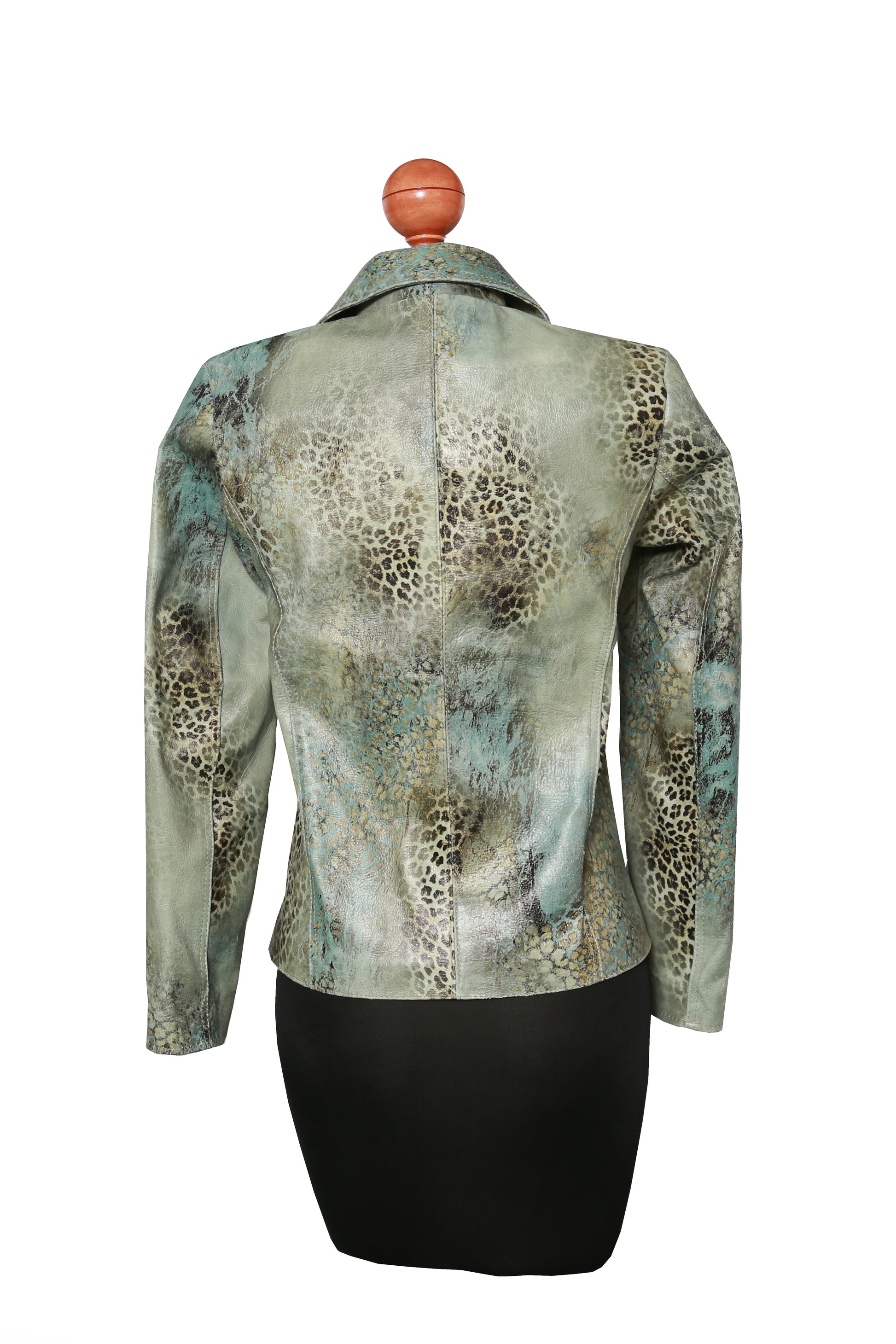 womens Antique Green Leather Biker Jacket near me