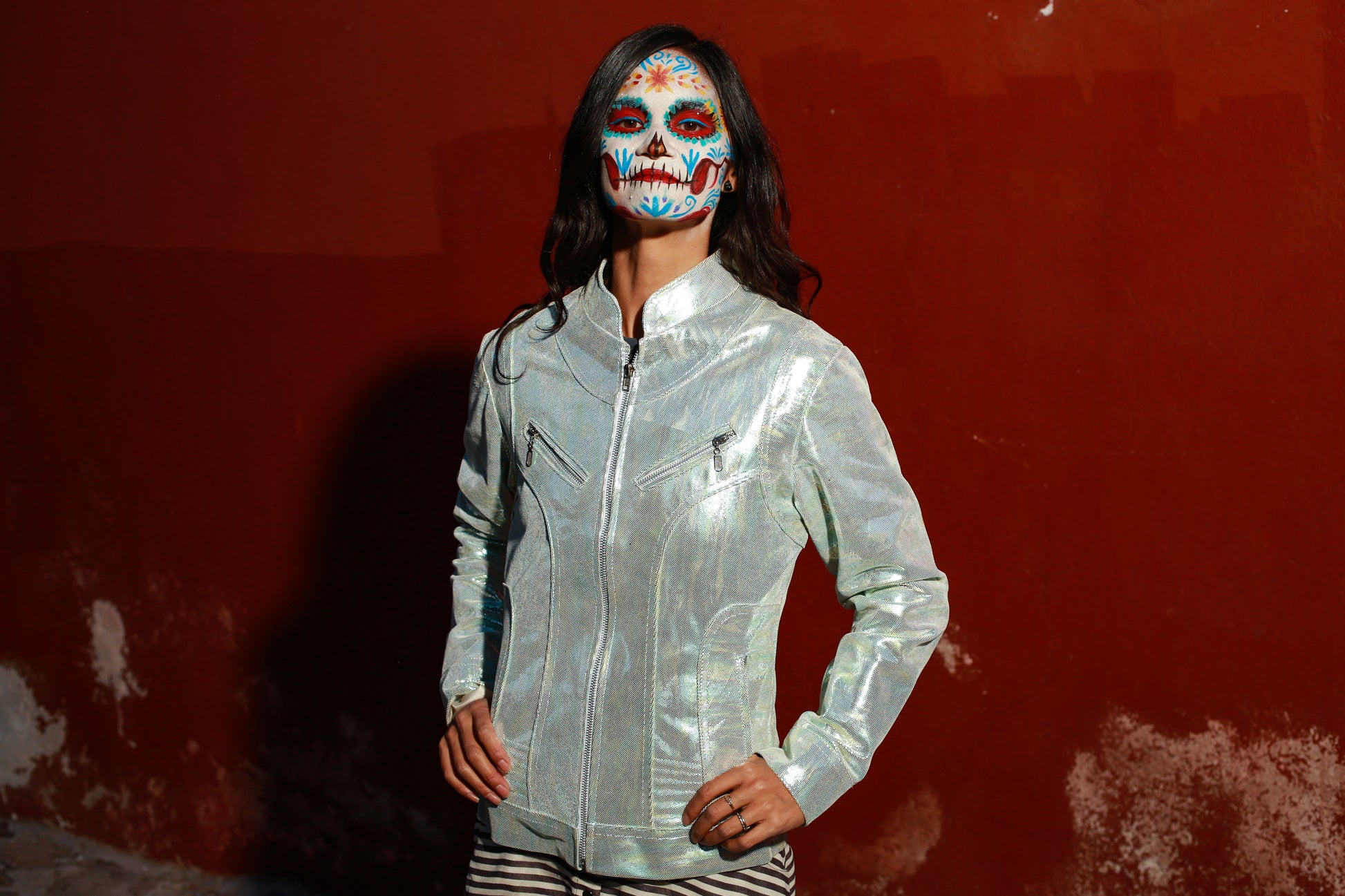 womens Artist’s Light-Reflective Leather Jacket new york