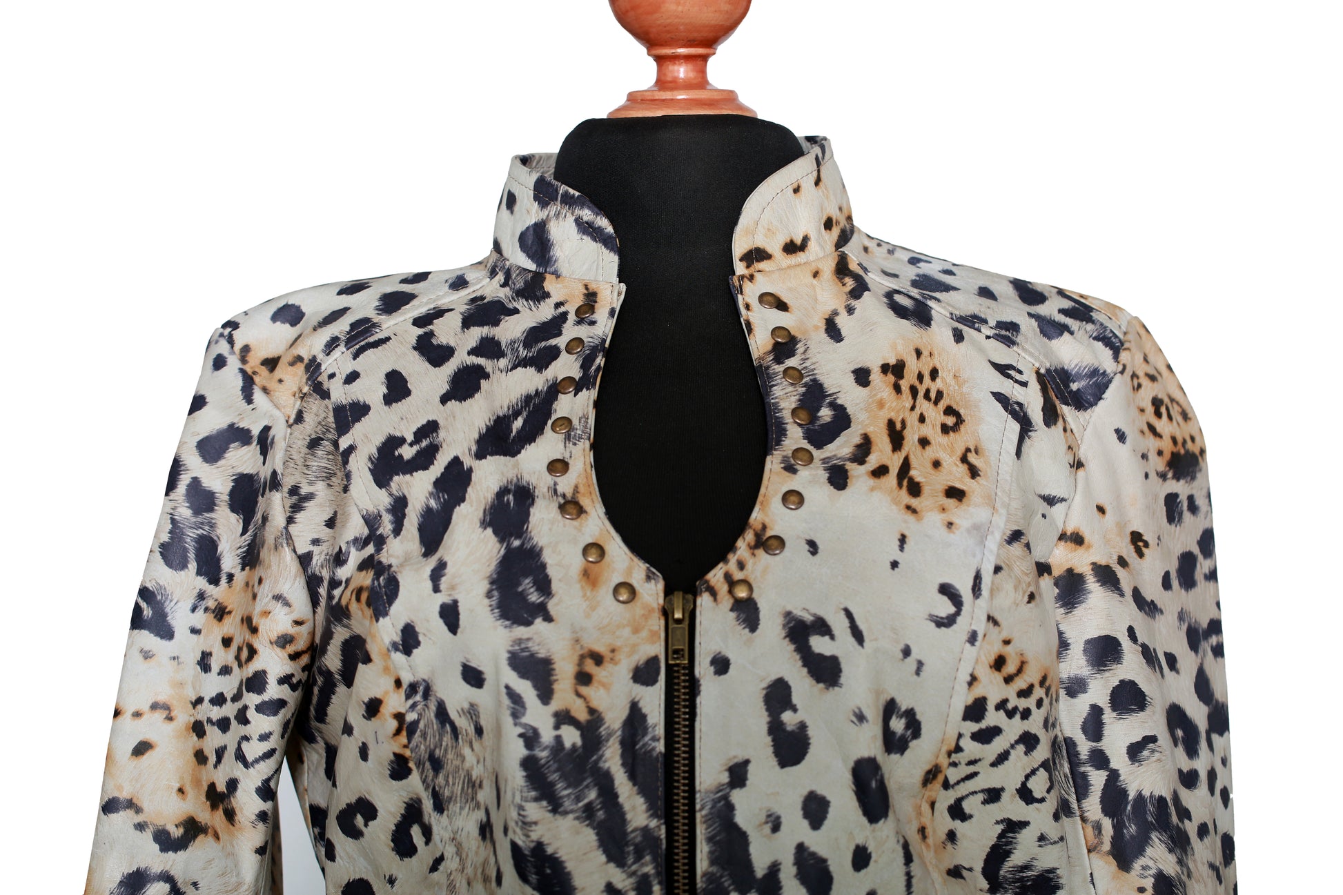 womens Cheetah Chic Zip-Up Leather Jacket santa barbara
