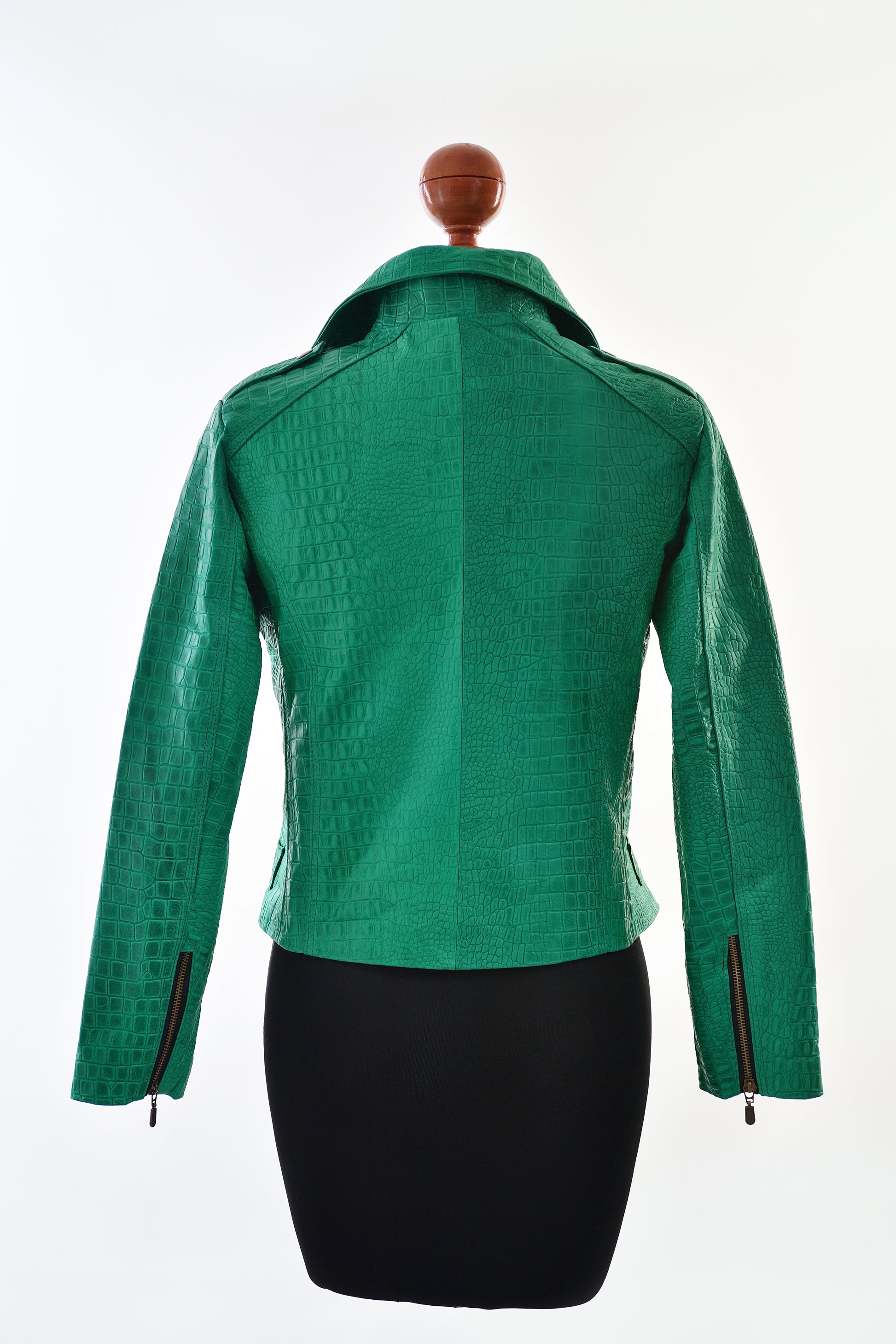 womens Emerald Luxe Croc-Embossed Leather Biker Jacket los angeles