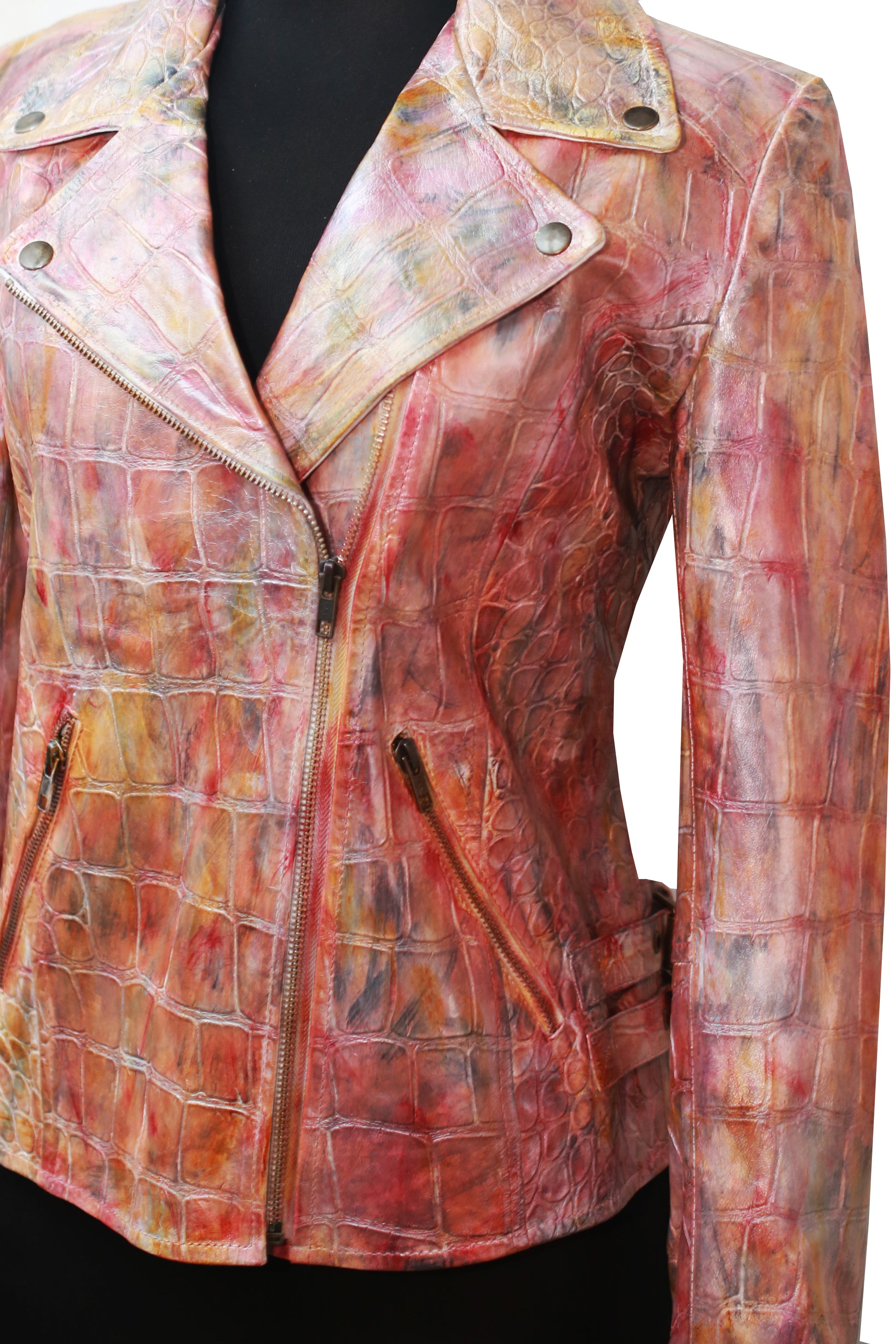 womens Vivid Croc Leather Biker Jacket online